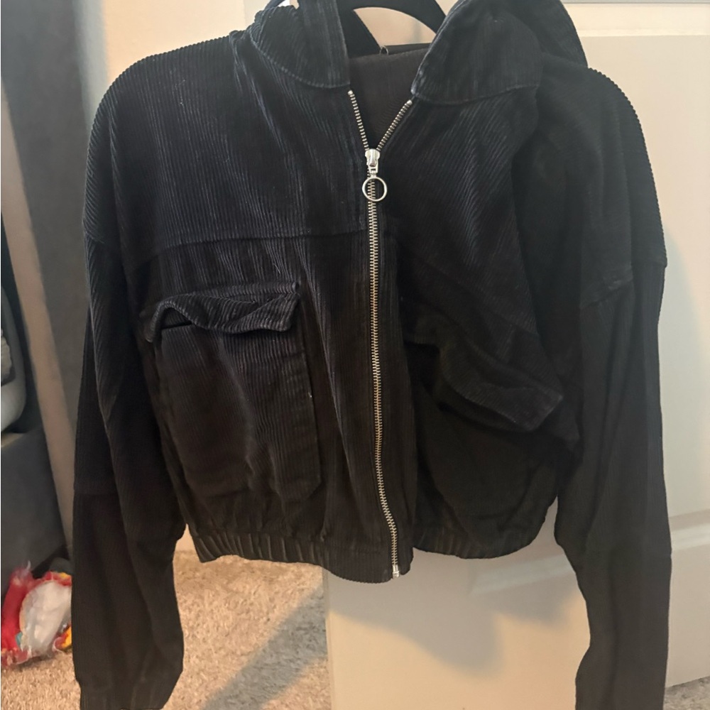 Urban Outfitters Corduroy Zip-Front Jacket - Black